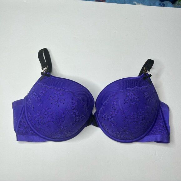 Victoria's Secret Purple black lace Bra 36DD Padded Demi - Picture 7 of 8